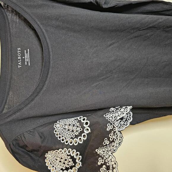 Talbots Black T-Shirt with Embroidered Sleeves - Picture 5 of 6